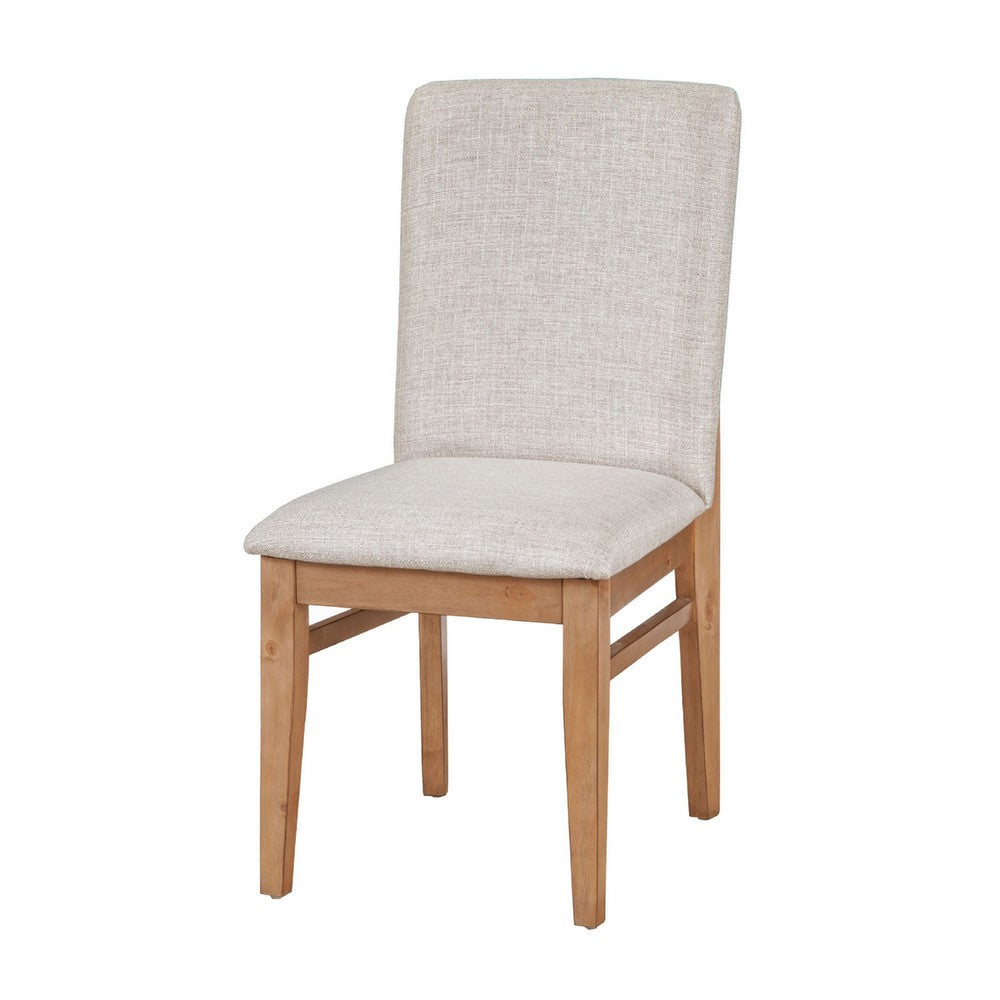 Benjara Rejo Dining Side Chair Set of 2, Oatmeal Gray Cushions, Natural Brown