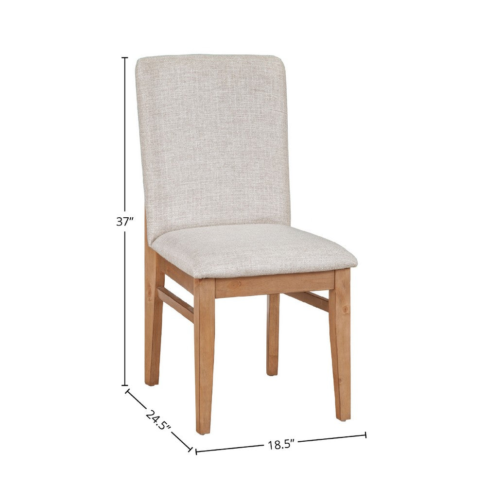 Benjara Rejo Dining Side Chair Set of 2, Oatmeal Gray Cushions, Natural Brown
