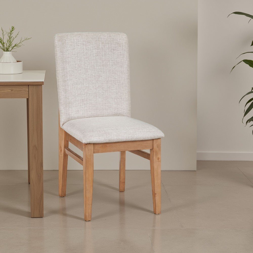 Benjara Rejo Dining Side Chair Set of 2, Oatmeal Gray Cushions, Natural Brown