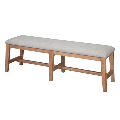 Benjara Rejo Dining Side Bench, Oatmeal Gray Cushion, Natural Brown Pine Wood