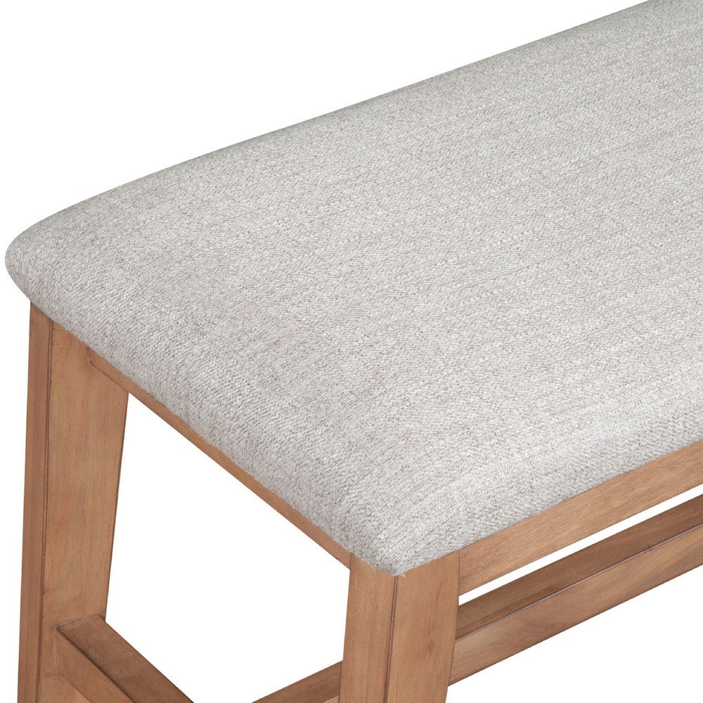 Benjara Rejo Dining Side Bench, Oatmeal Gray Cushion, Natural Brown Pine Wood
