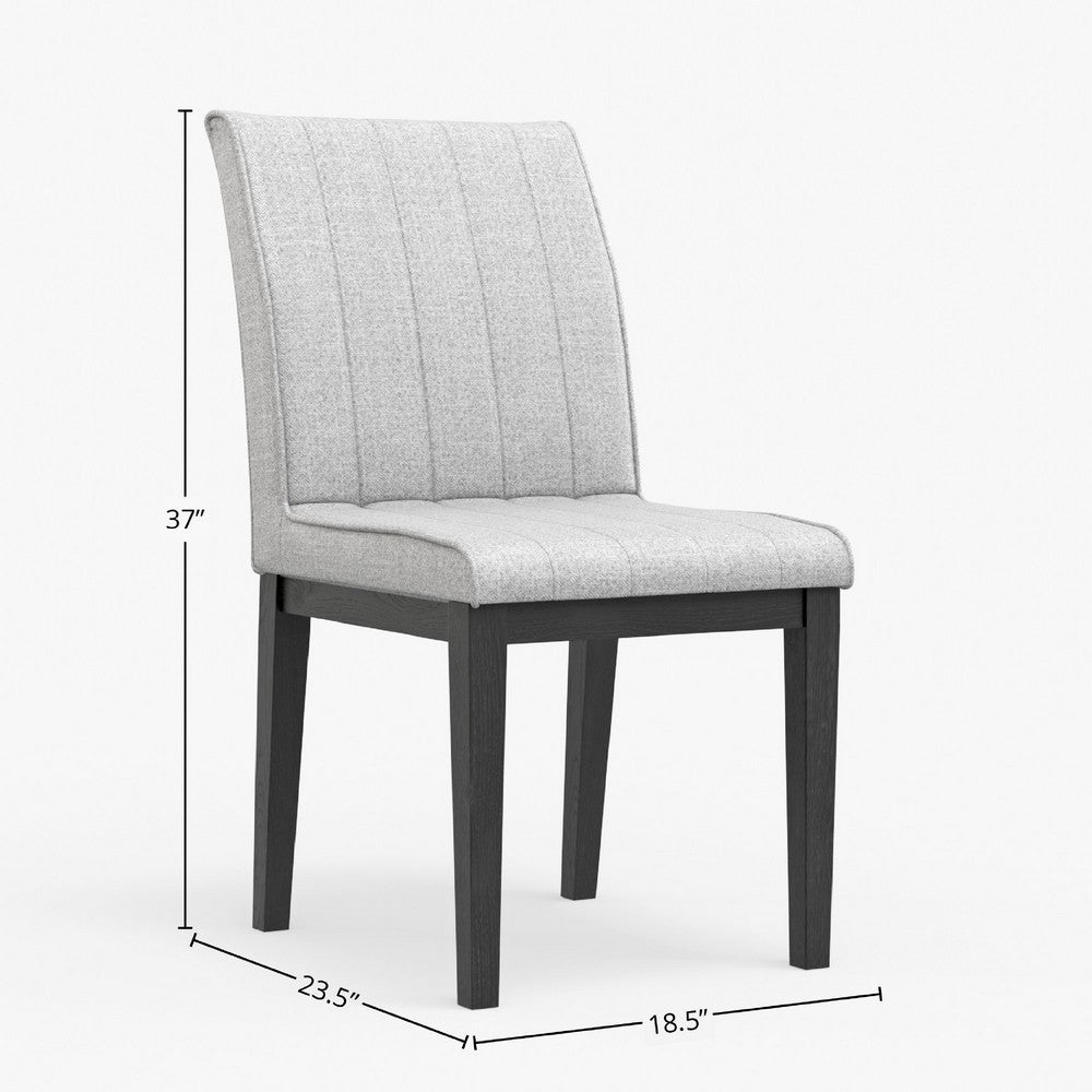 Benjara Vecy Dining Side Chair Set of 2, Channel Gray Fabric, Vintage Black