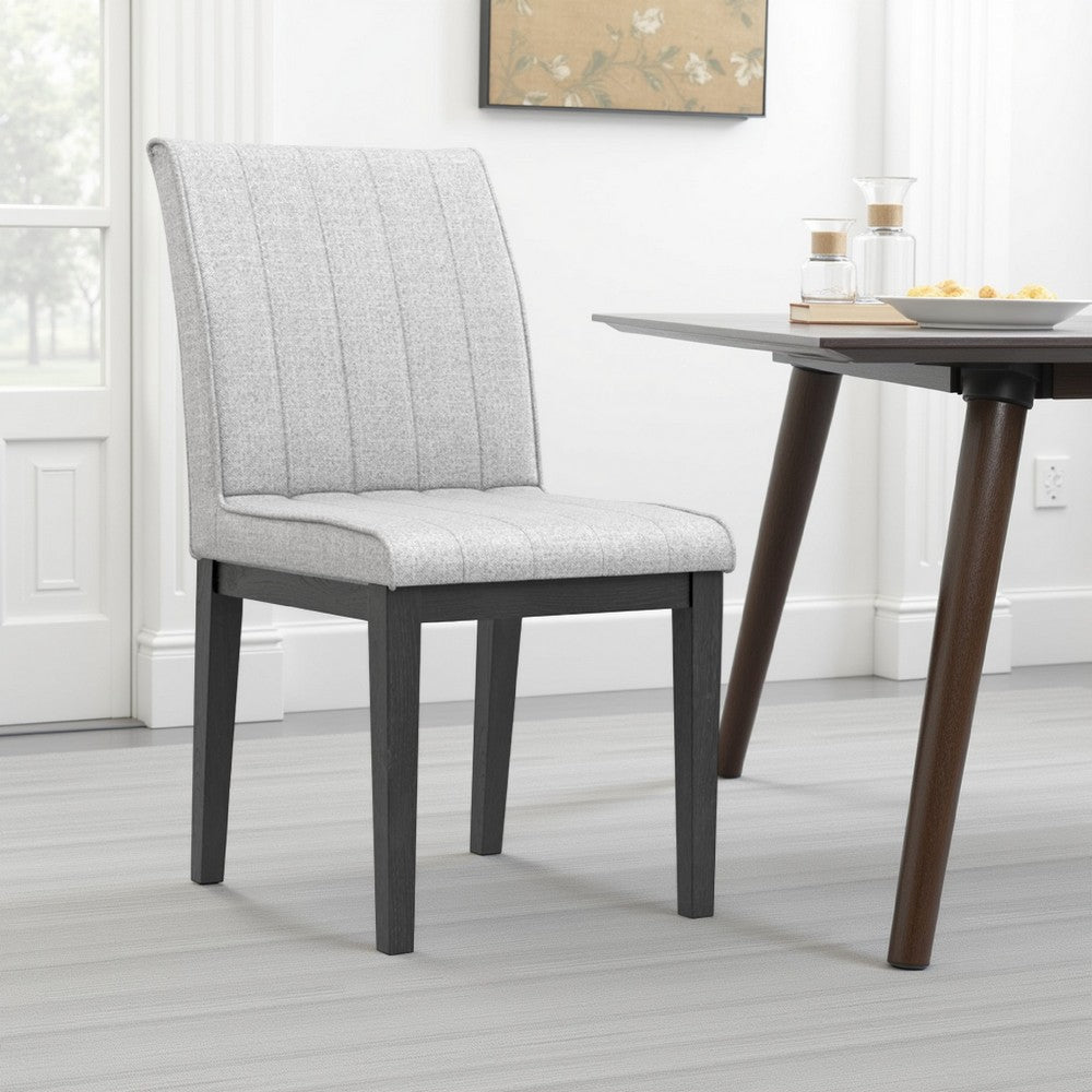 Benjara Vecy Dining Side Chair Set of 2, Channel Gray Fabric, Vintage Black