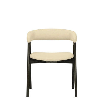 Benjara Vecy Dining Chair Set of 2, Curved Back, Gray Fabric, Vintage Black