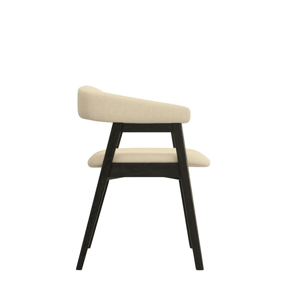 Benjara Vecy Dining Chair Set of 2, Curved Back, Gray Fabric, Vintage Black