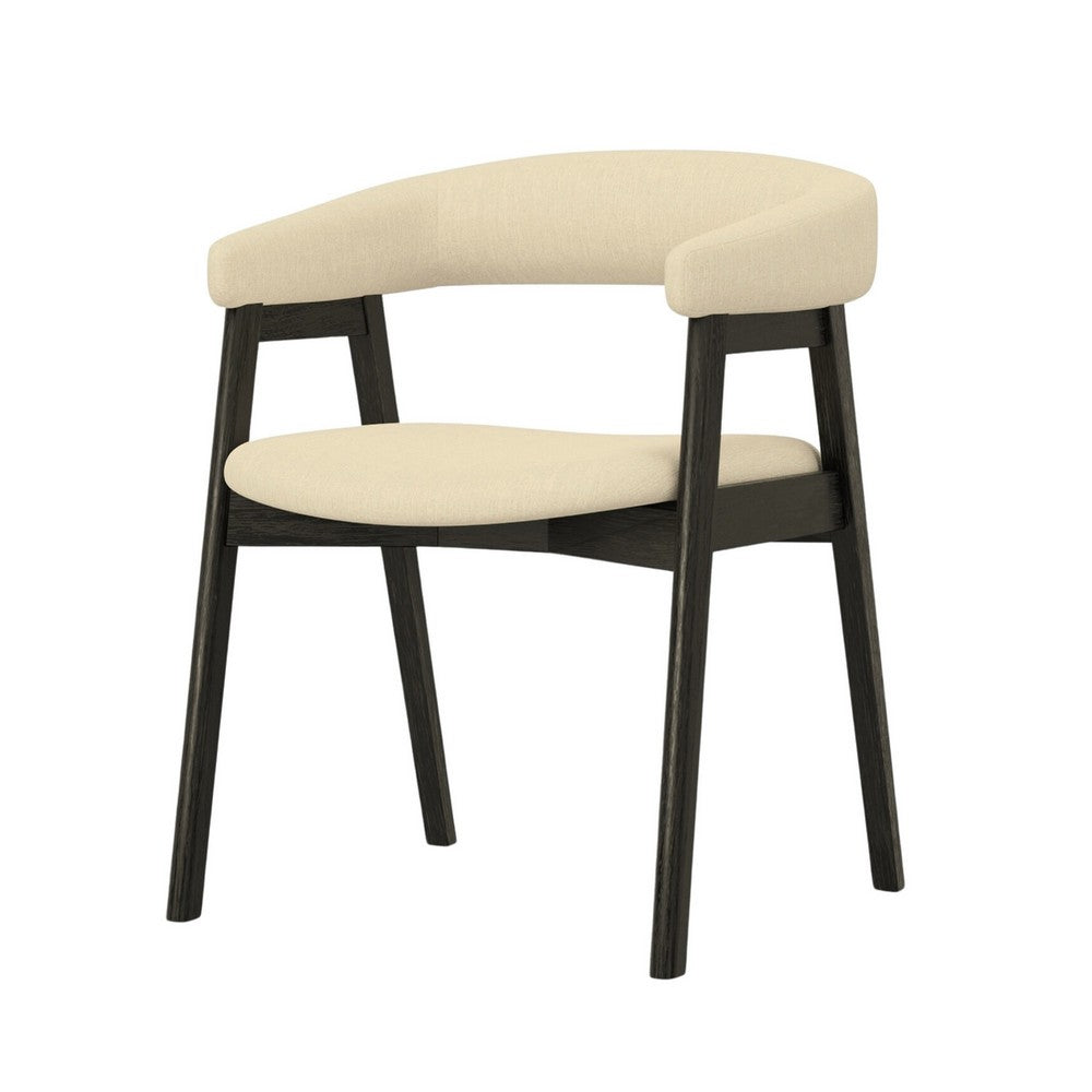 Benjara Vecy Dining Chair Set of 2, Curved Back, Gray Fabric, Vintage Black