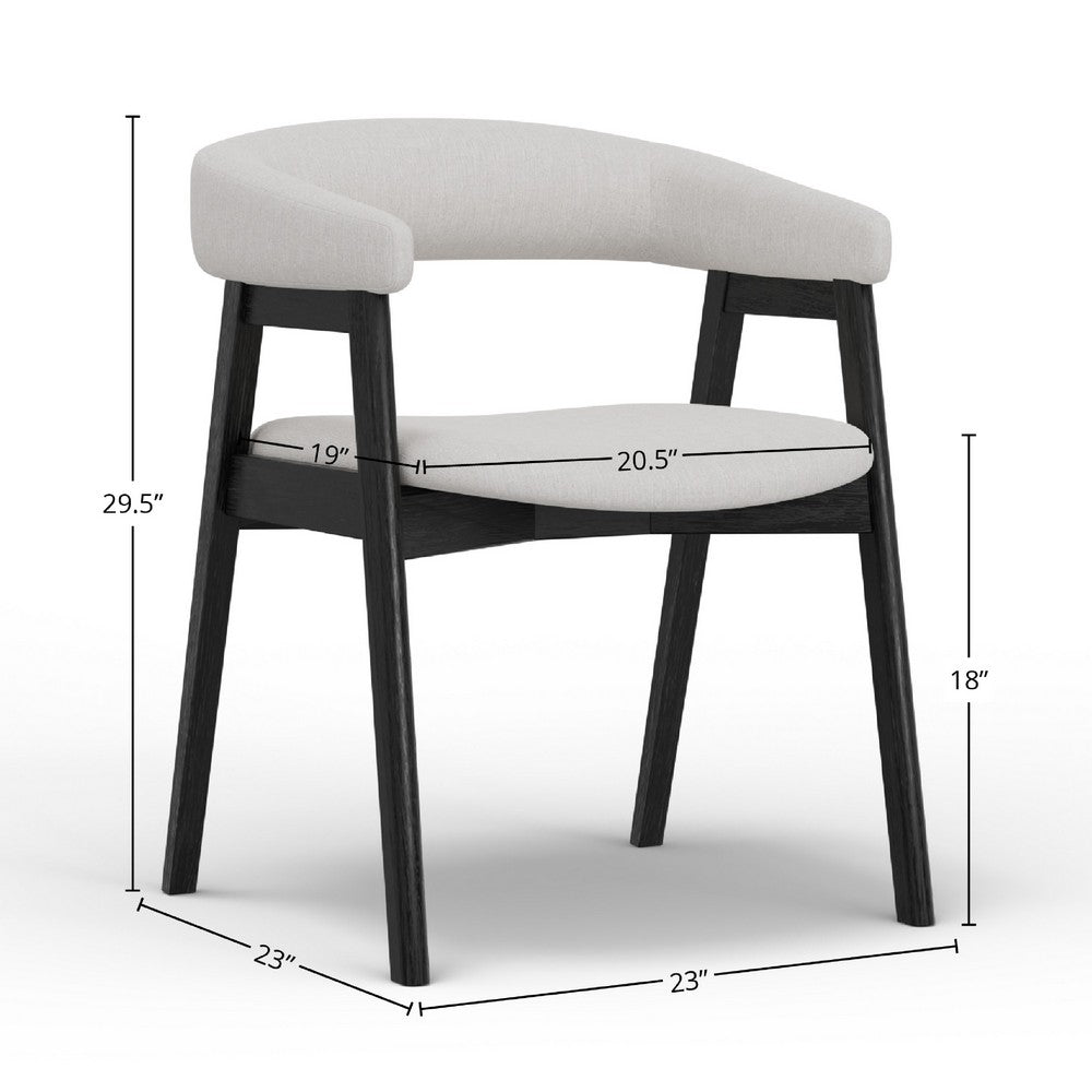 Benjara Vecy Dining Chair Set of 2, Curved Back, Gray Fabric, Vintage Black