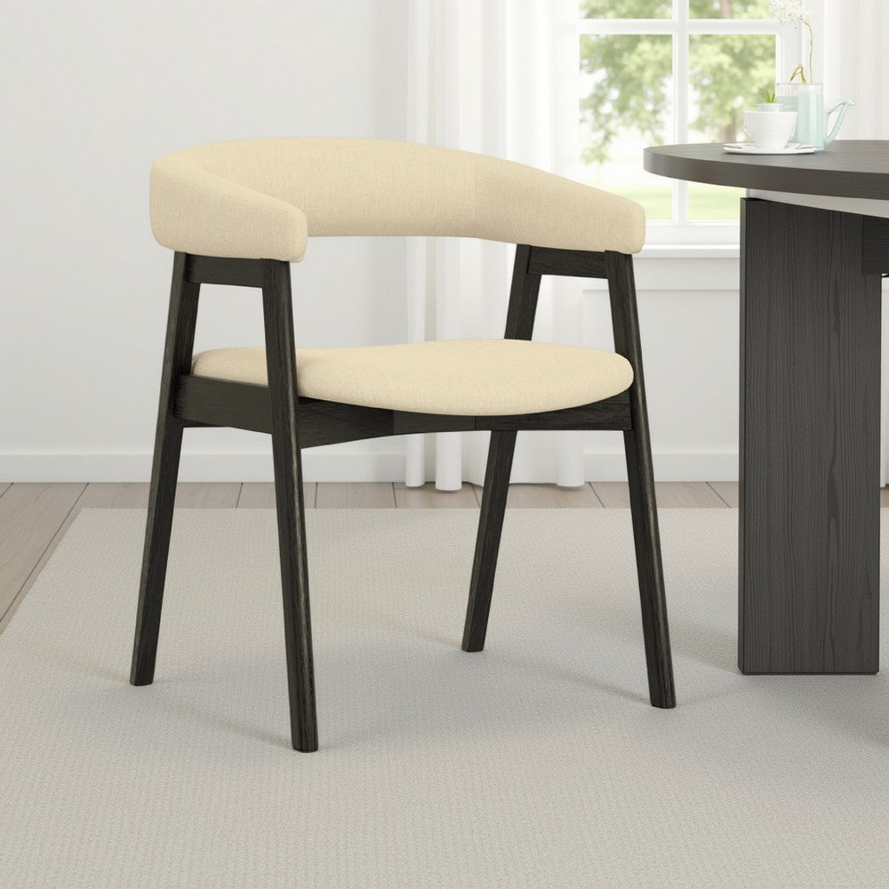 Benjara Vecy Dining Chair Set of 2, Curved Back, Gray Fabric, Vintage Black