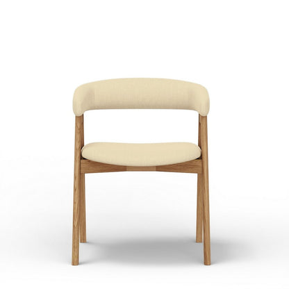 Benjara Vecy Dining Chair Set of 2, Curved Back, Gray Fabric, Brown Rubberwood
