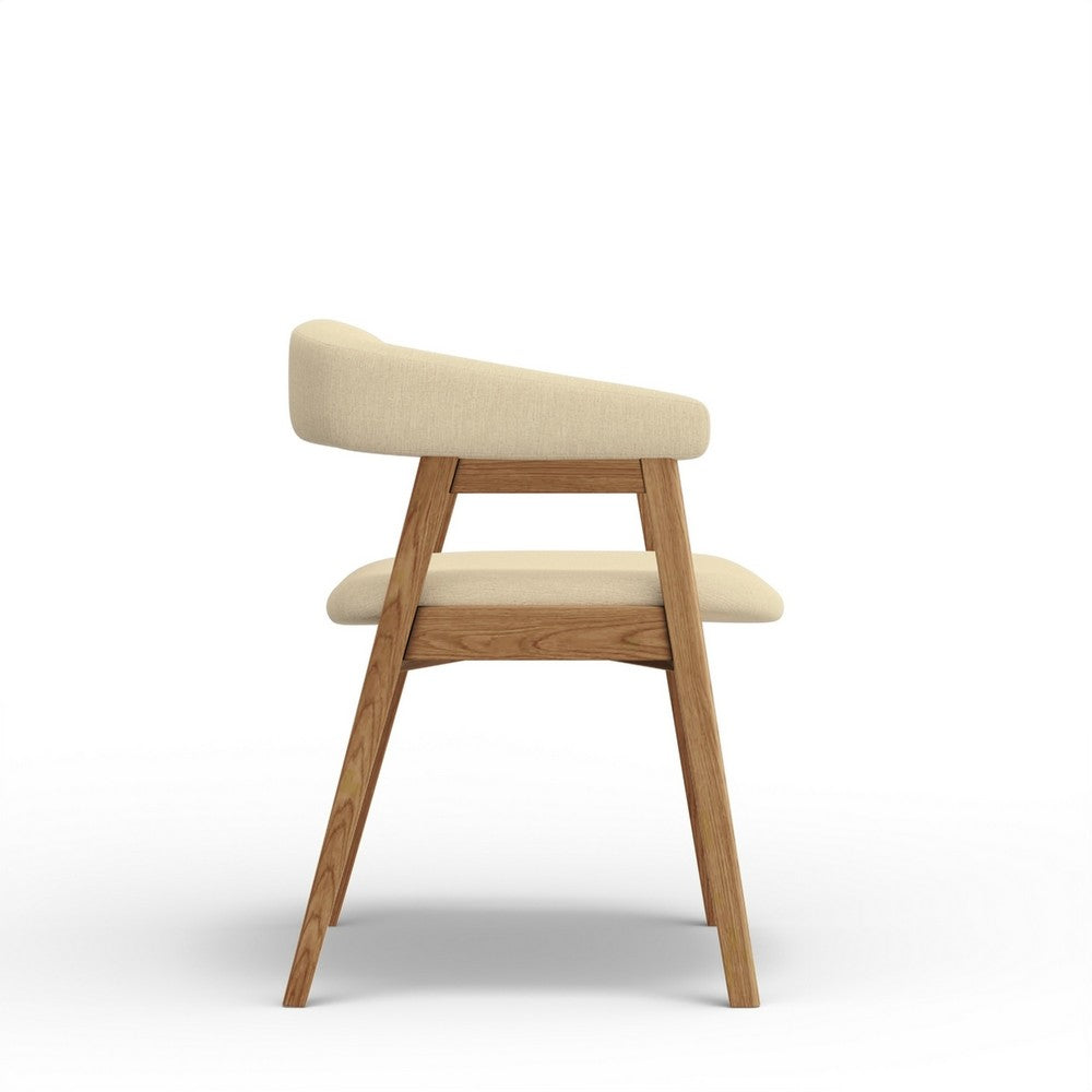 Benjara Vecy Dining Chair Set of 2, Curved Back, Gray Fabric, Brown Rubberwood