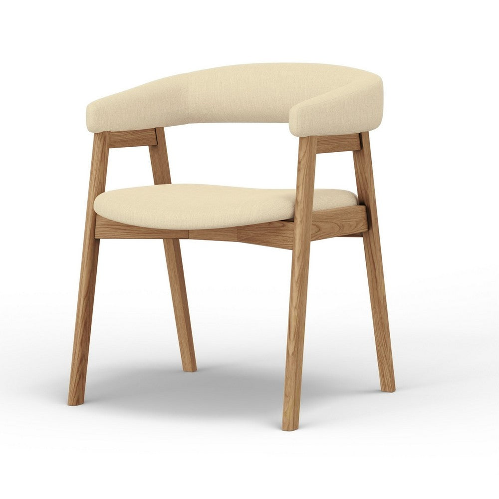 Benjara Vecy Dining Chair Set of 2, Curved Back, Gray Fabric, Brown Rubberwood