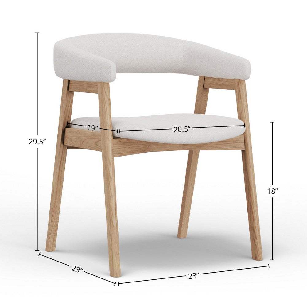 Benjara Vecy Dining Chair Set of 2, Curved Back, Gray Fabric, Brown Rubberwood