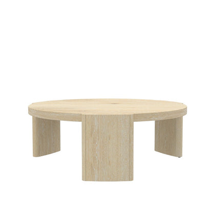 Benjara Lony Coffee Table, 42 Inch Round Top, Modern Panel Legs, Natural Brown