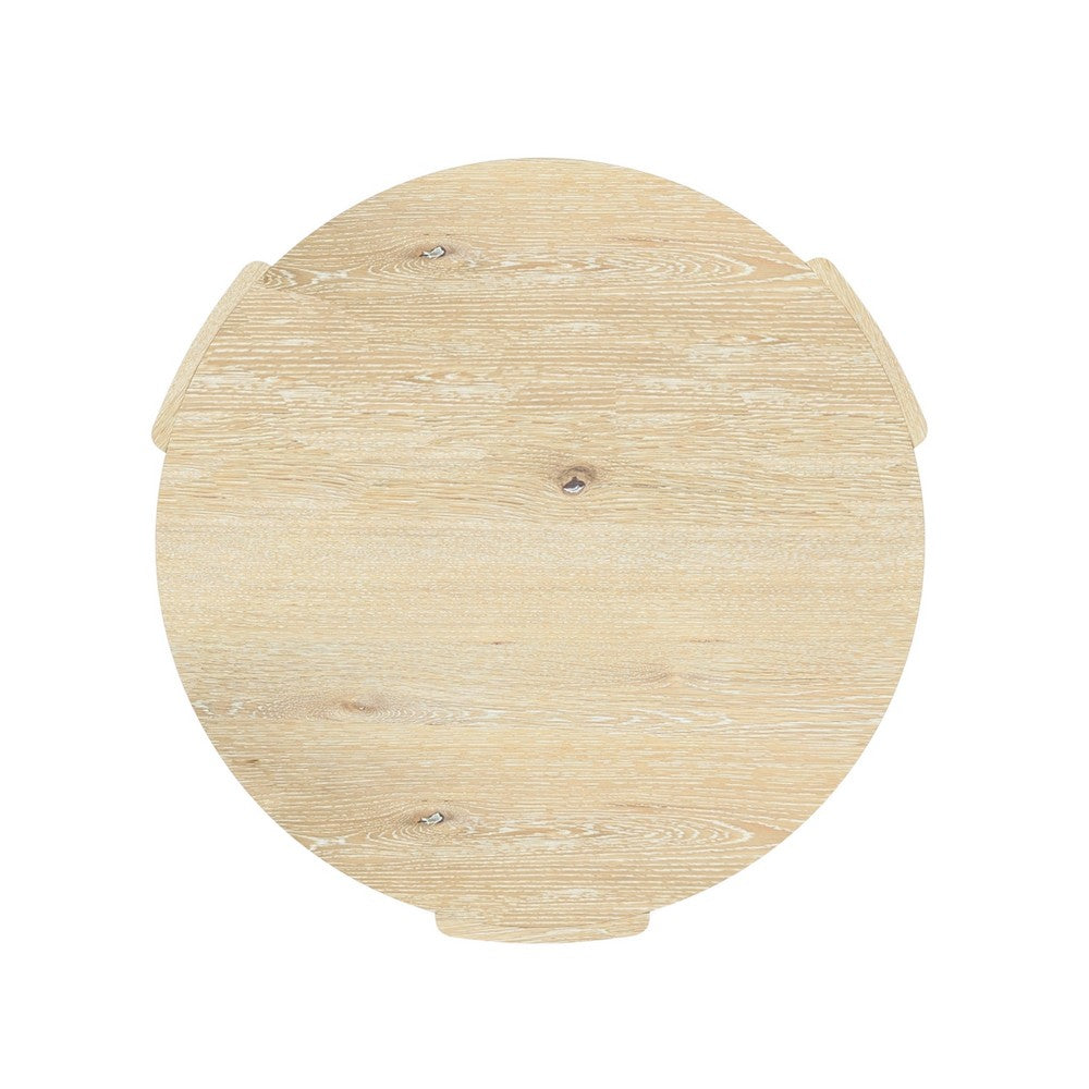 Benjara Lony Coffee Table, 42 Inch Round Top, Modern Panel Legs, Natural Brown