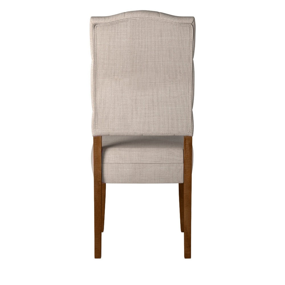 Benjara Bela Dining Chair Set of 2, Tufted Beige Back, Brown Acacia Wood