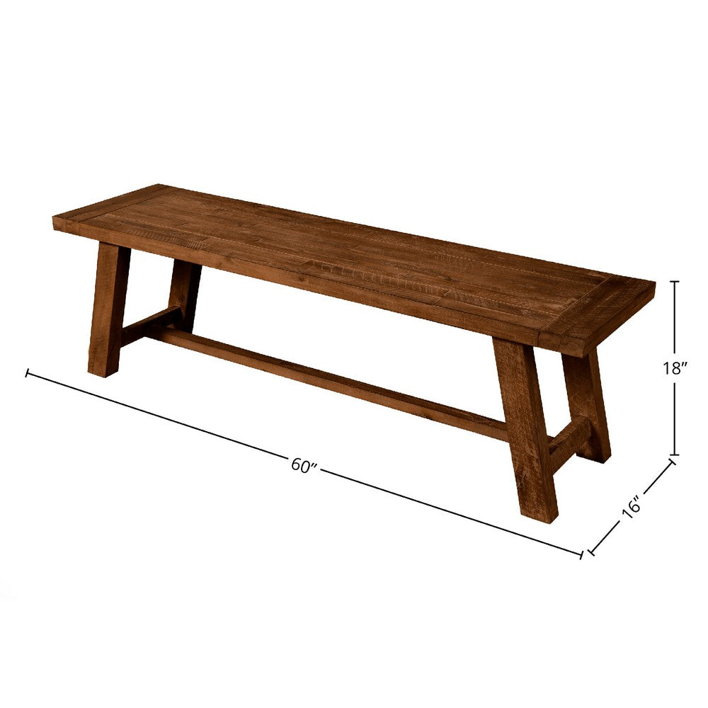 Benjara Bela Dining Bench, 60 Inch Rectangular Seat, Rich Brown Acacia Wood