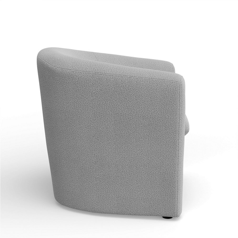 Benjara Hery Accent Chair, Barrel Back, Gray Upholstery, Solid Acacia Wood