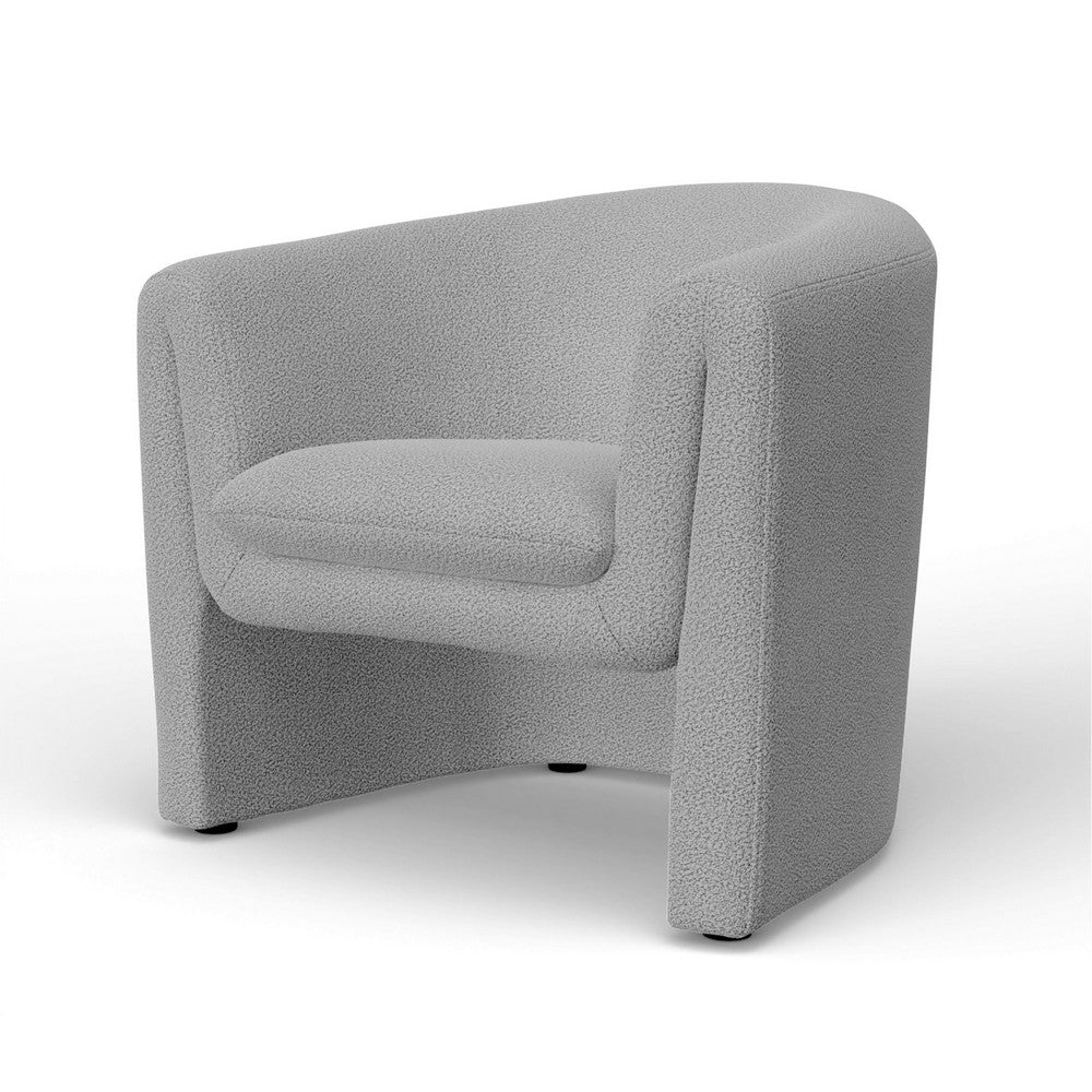 Benjara Hery Accent Chair, Barrel Back, Gray Upholstery, Solid Acacia Wood