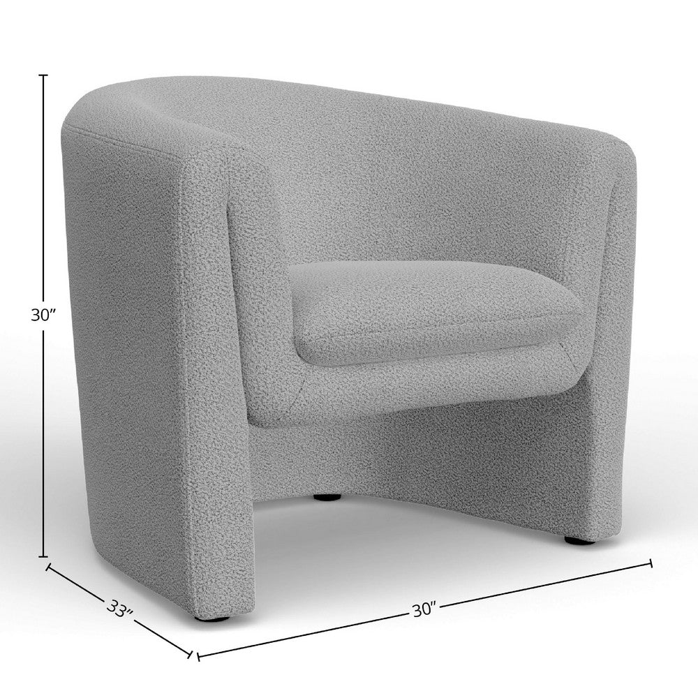 Benjara Hery Accent Chair, Barrel Back, Gray Upholstery, Solid Acacia Wood
