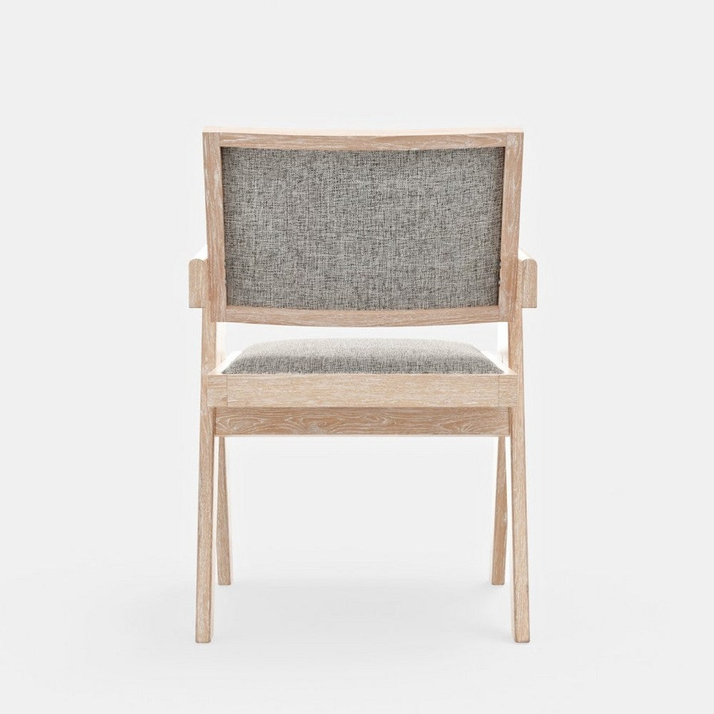 Benjara Hela Dining Armchair Set of 2, Gray Fabric, Driftwood Brown Rubberwood