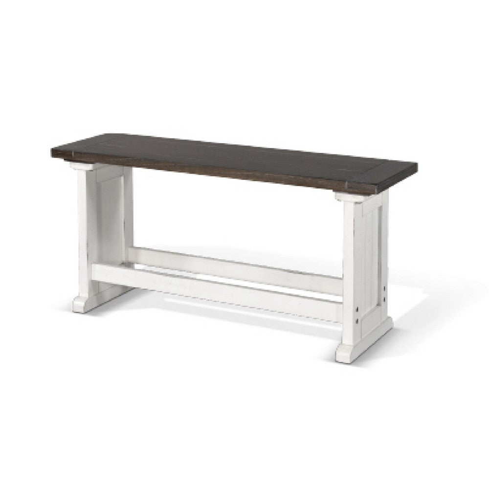 Benjara Orso Counter Height Dining Bench, Farmhouse Off White, Brown, 48 Inch
