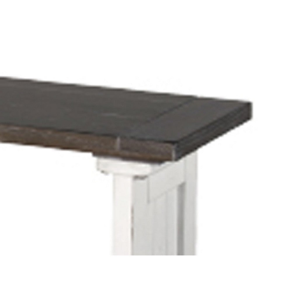 Benjara Orso Counter Height Dining Bench, Farmhouse Off White, Brown, 48 Inch