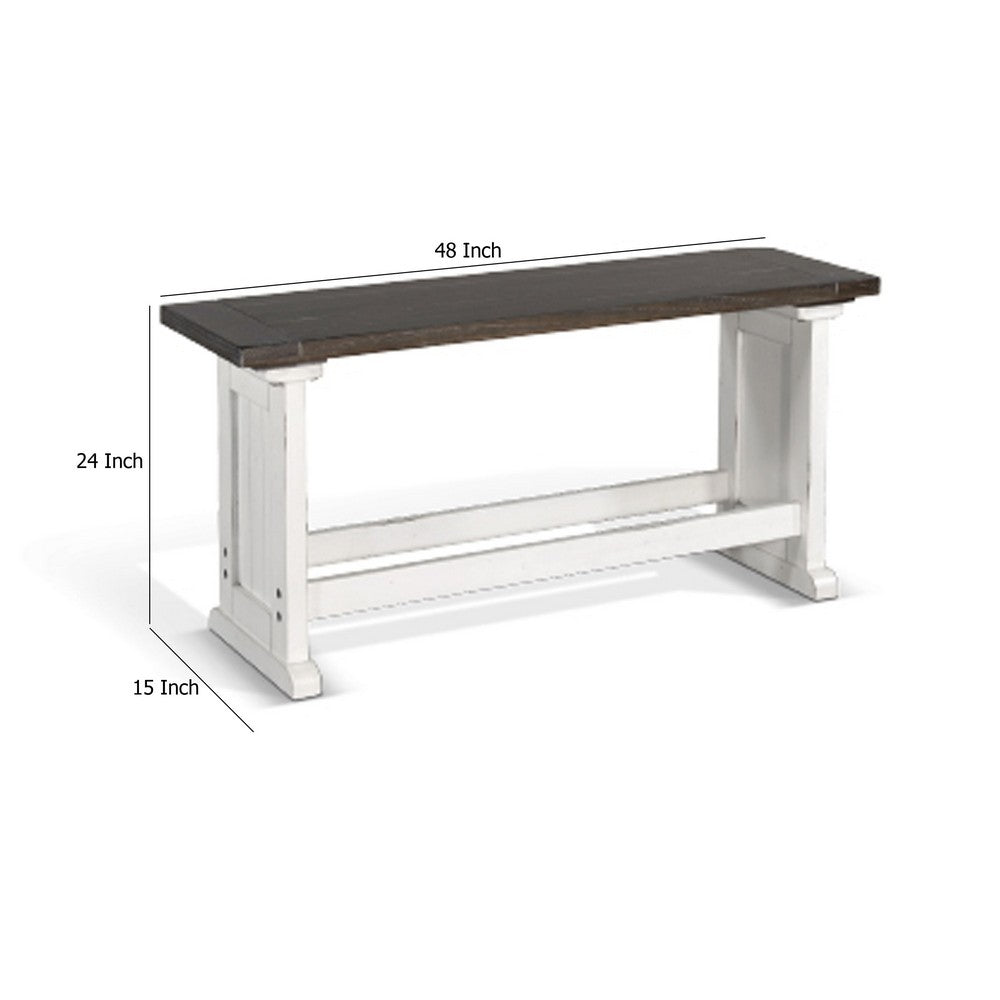 Benjara Orso Counter Height Dining Bench, Farmhouse Off White, Brown, 48 Inch