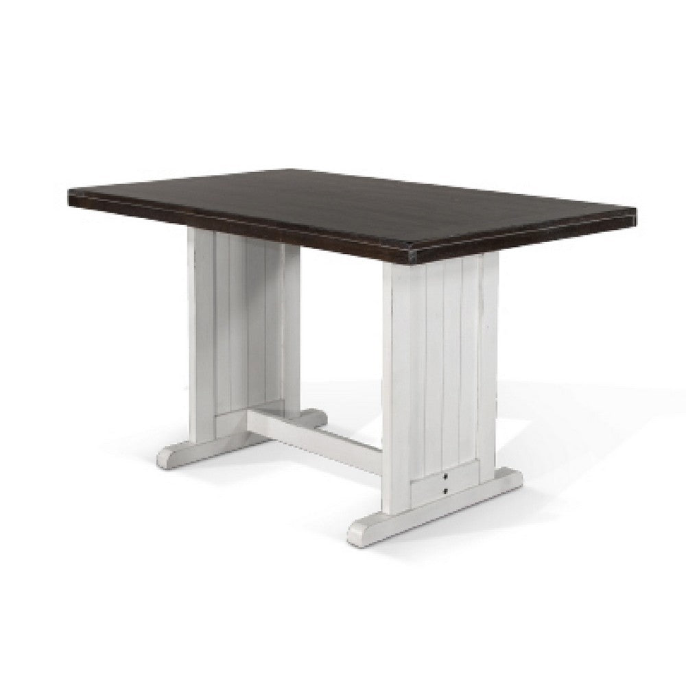 Benjara Orso Counter Height Dining Table, 60 Inch Rectangular, Off White Brown