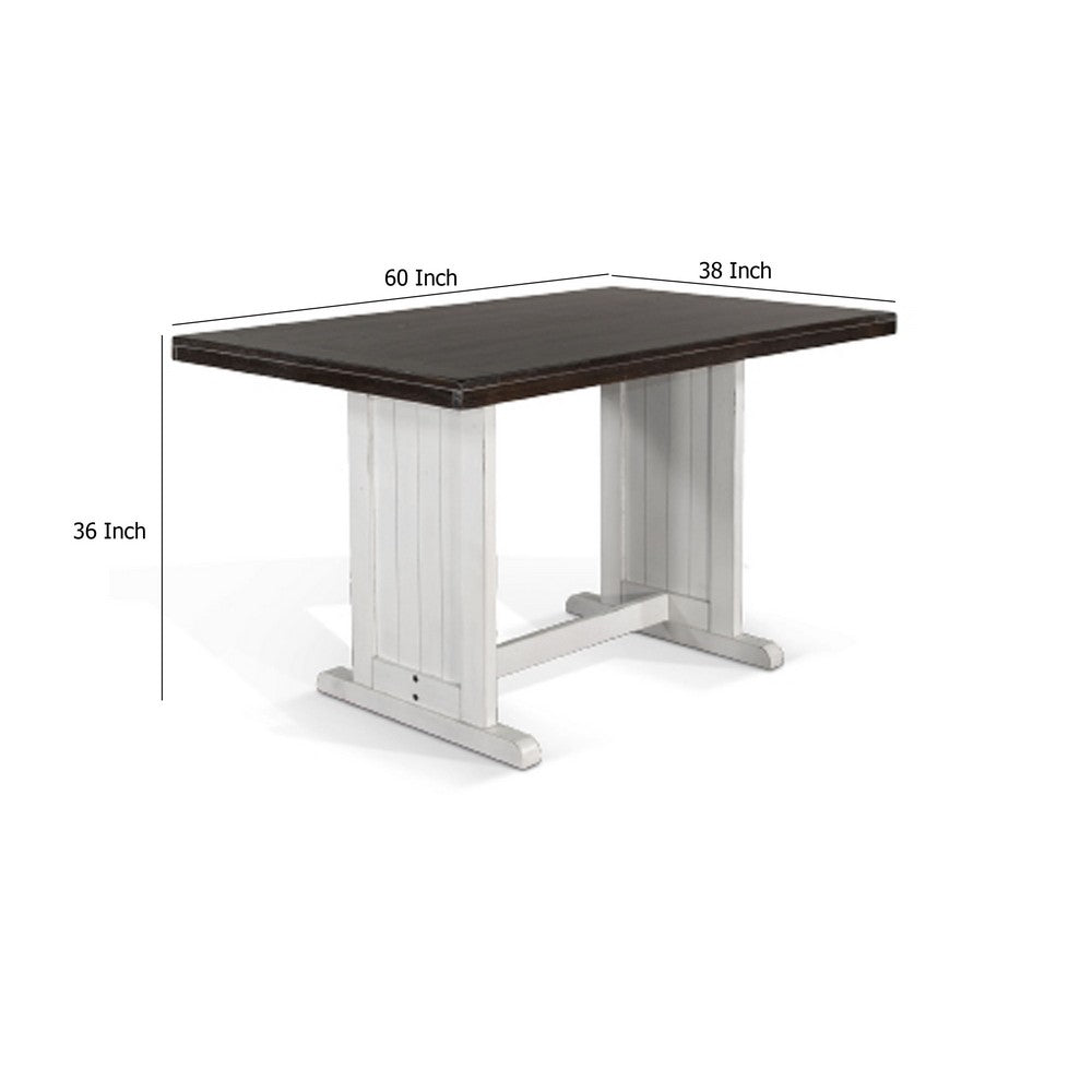 Benjara Orso Counter Height Dining Table, 60 Inch Rectangular, Off White Brown