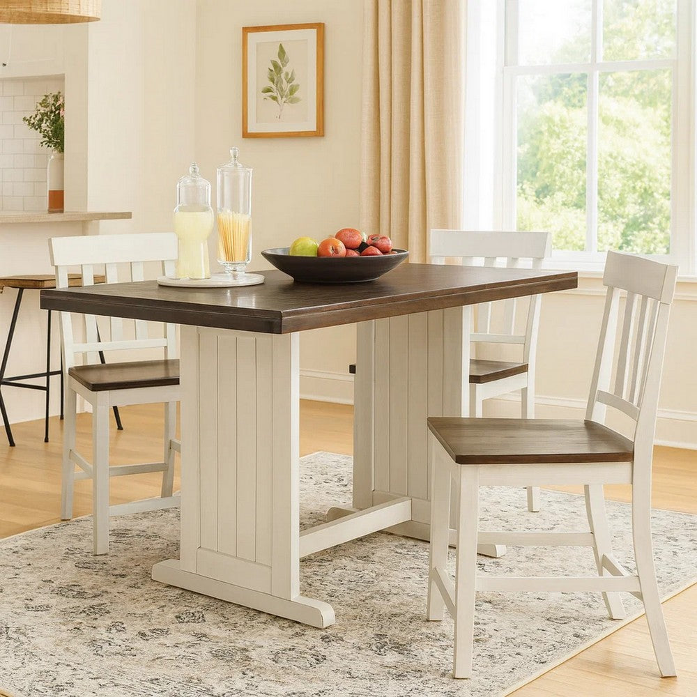 Benjara Orso Counter Height Dining Table, 60 Inch Rectangular, Off White Brown