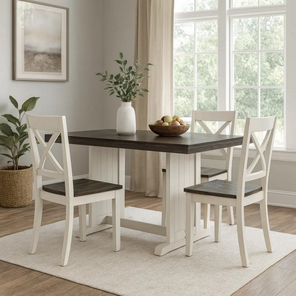 Benjara Orso Counter Height Dining Table, 60 Inch Rectangular, Off White Brown