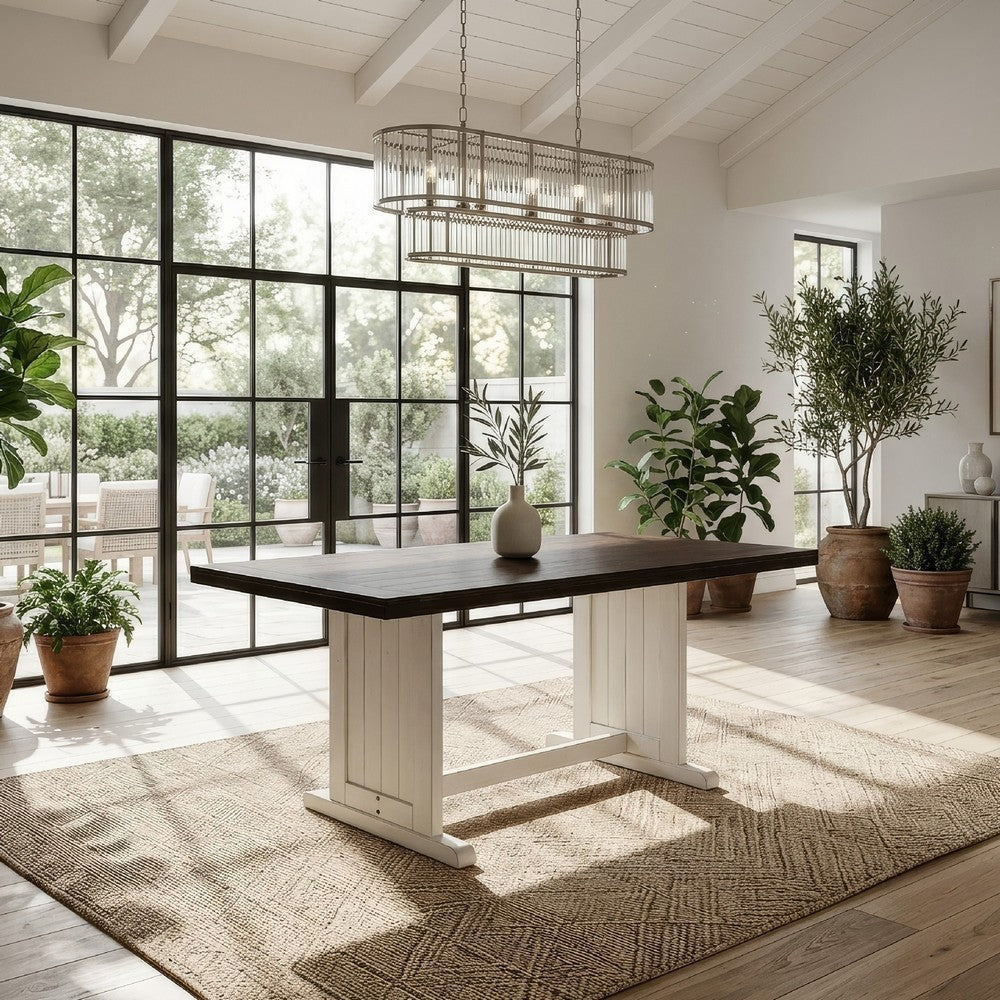 Benjara Orso Counter Height Dining Table, 60 Inch Rectangular, Off White Brown