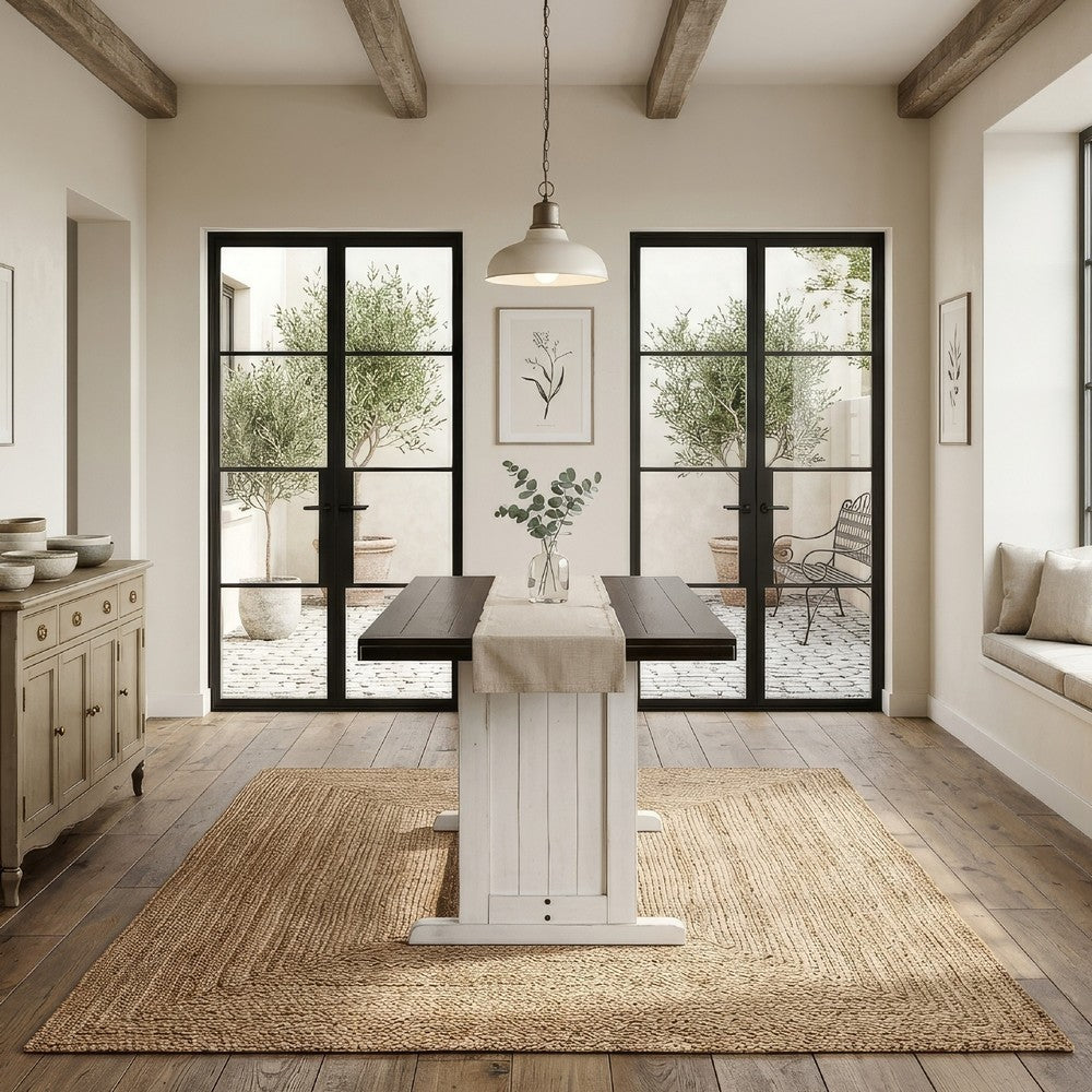 Benjara Orso Counter Height Dining Table, 60 Inch Rectangular, Off White Brown
