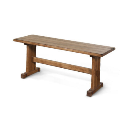 Benjara Marv Dining Bench, Trestle Base, Light Brown Mindi Wood 46 Inch