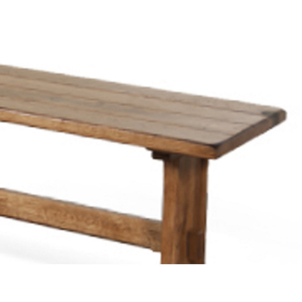 Benjara Marv Dining Bench, Trestle Base, Light Brown Mindi Wood 46 Inch