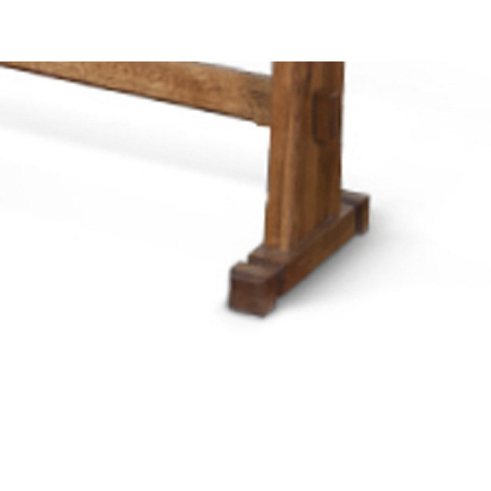 Benjara Marv Dining Bench, Trestle Base, Light Brown Mindi Wood 46 Inch