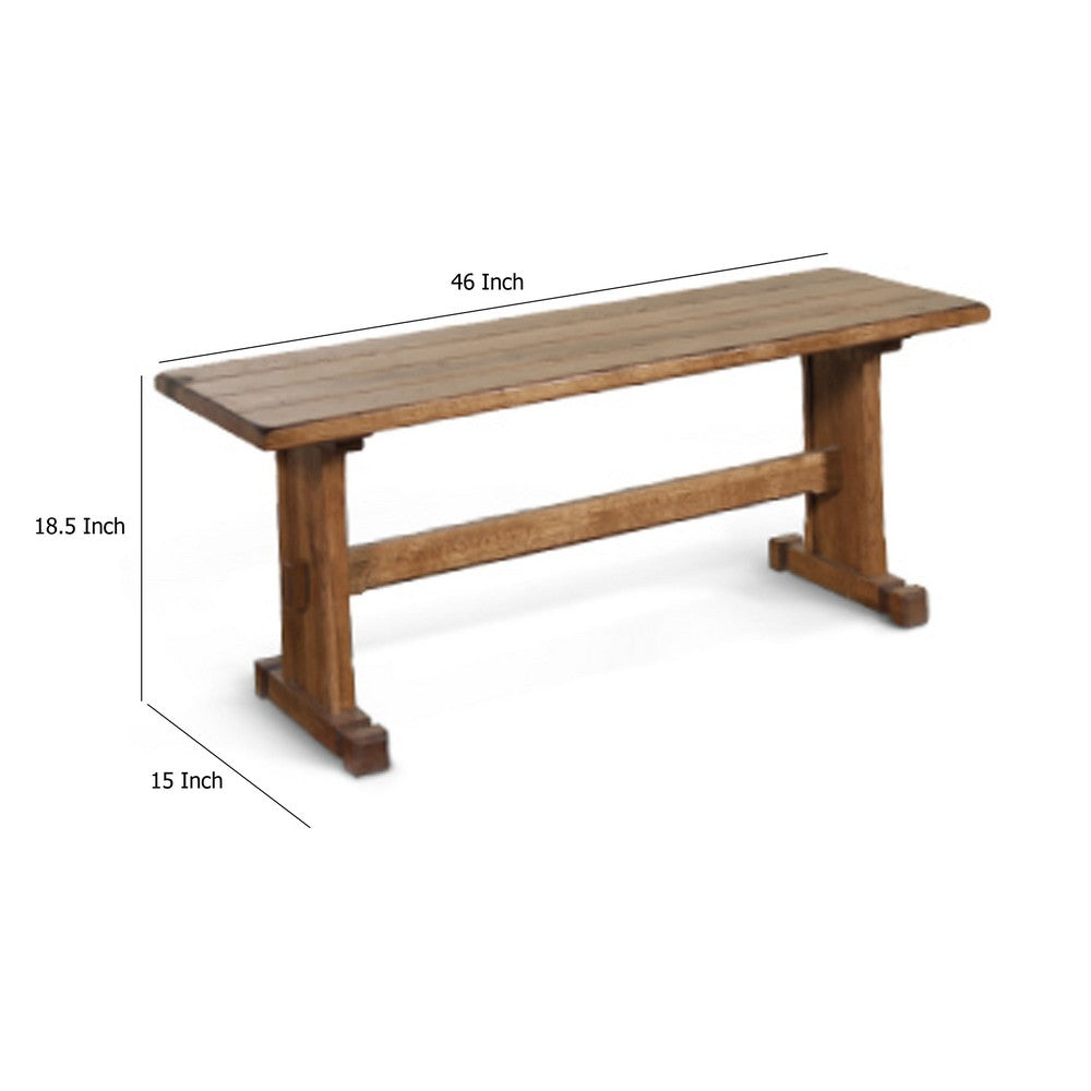 Benjara Marv Dining Bench, Trestle Base, Light Brown Mindi Wood 46 Inch