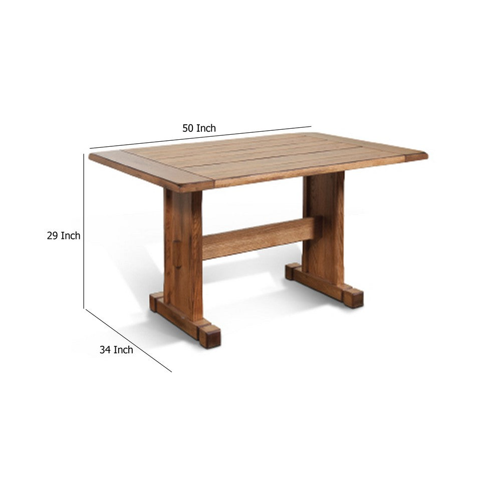Benjara Marv Dining Table, 50 Inch Rectangular, Farmhouse Light Brown Wood