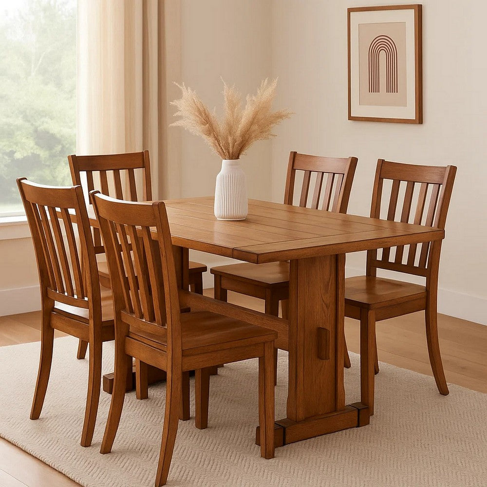 Benjara Marv Dining Table, 50 Inch Rectangular, Farmhouse Light Brown Wood