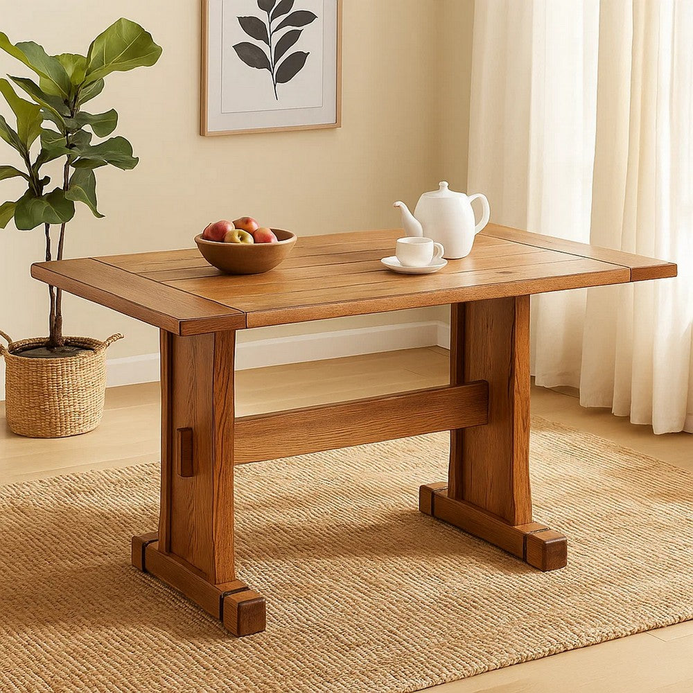 Benjara Marv Dining Table, 50 Inch Rectangular, Farmhouse Light Brown Wood