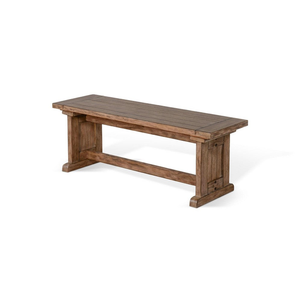 Benjara Yael Side Dining Bench, Plank Seat, Light Brown Mahogany Wood 48 Inch