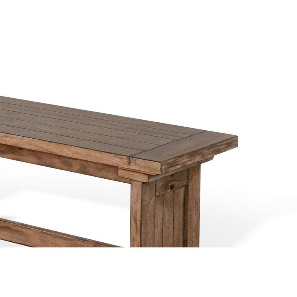 Benjara Yael Side Dining Bench, Plank Seat, Light Brown Mahogany Wood 48 Inch