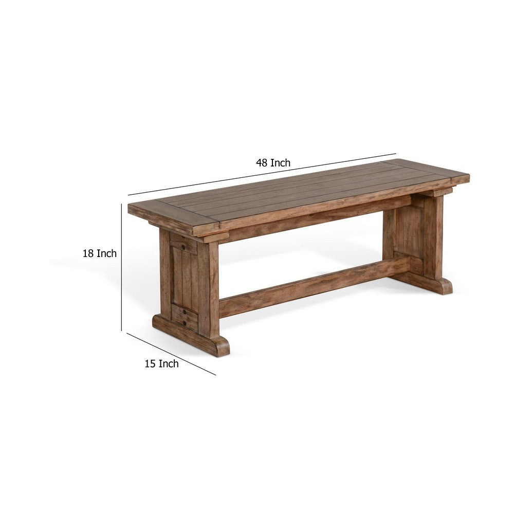 Benjara Yael Side Dining Bench, Plank Seat, Light Brown Mahogany Wood 48 Inch