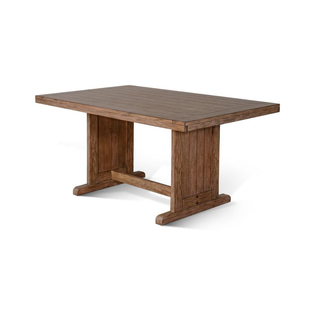 Benjara Yael Dining Table, 60 Inch Rectangular Plank Top, Light Brown Mahogany
