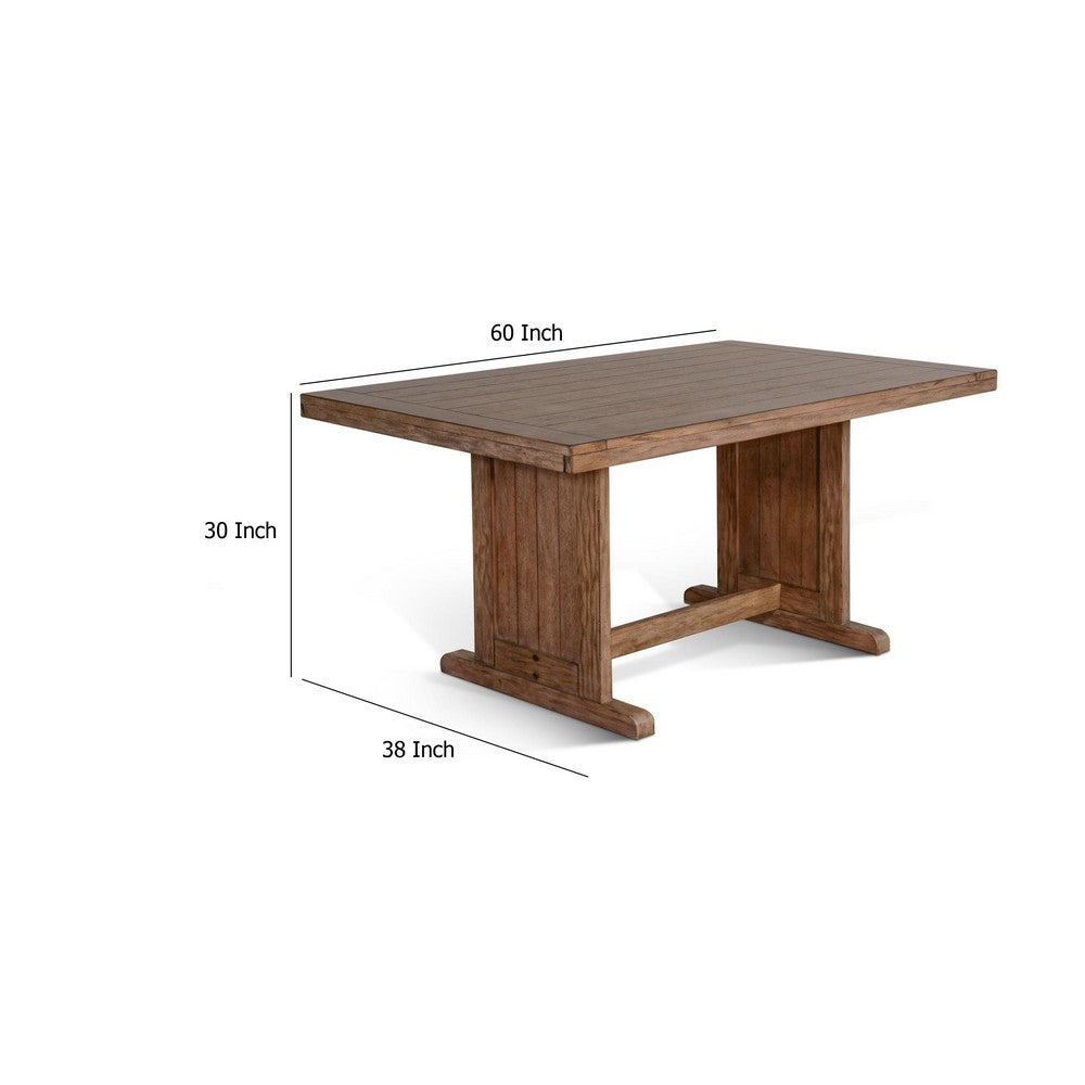 Benjara Yael Dining Table, 60 Inch Rectangular Plank Top, Light Brown Mahogany
