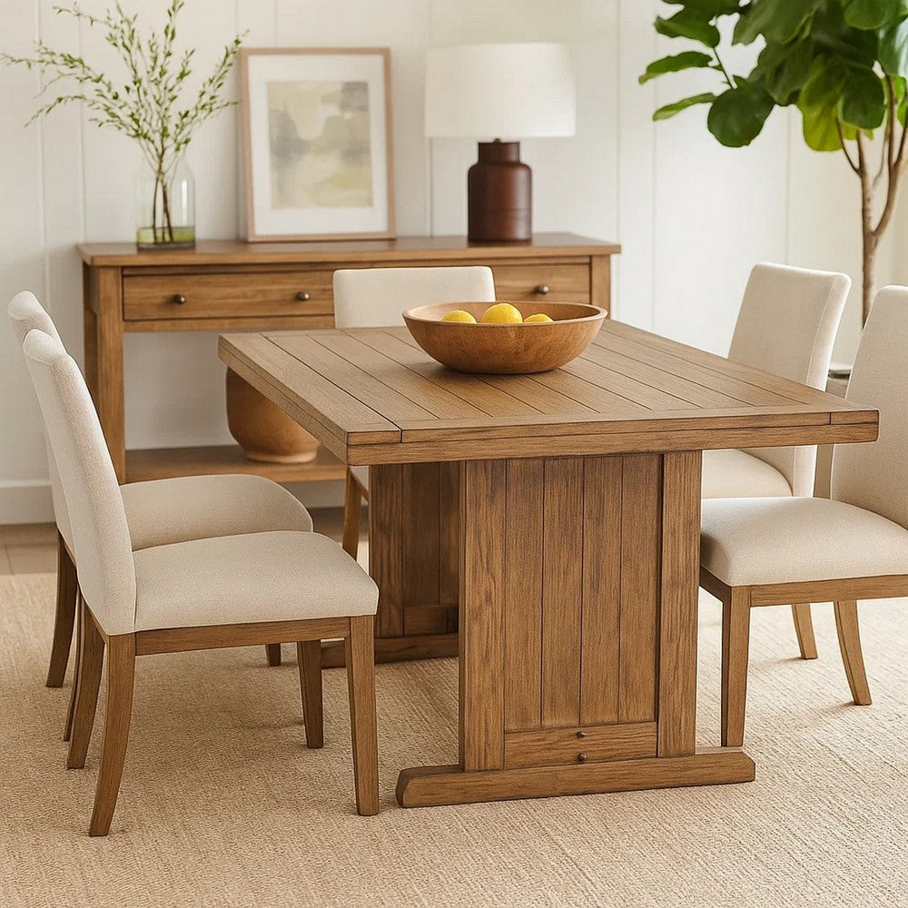 Benjara Yael Dining Table, 60 Inch Rectangular Plank Top, Light Brown Mahogany