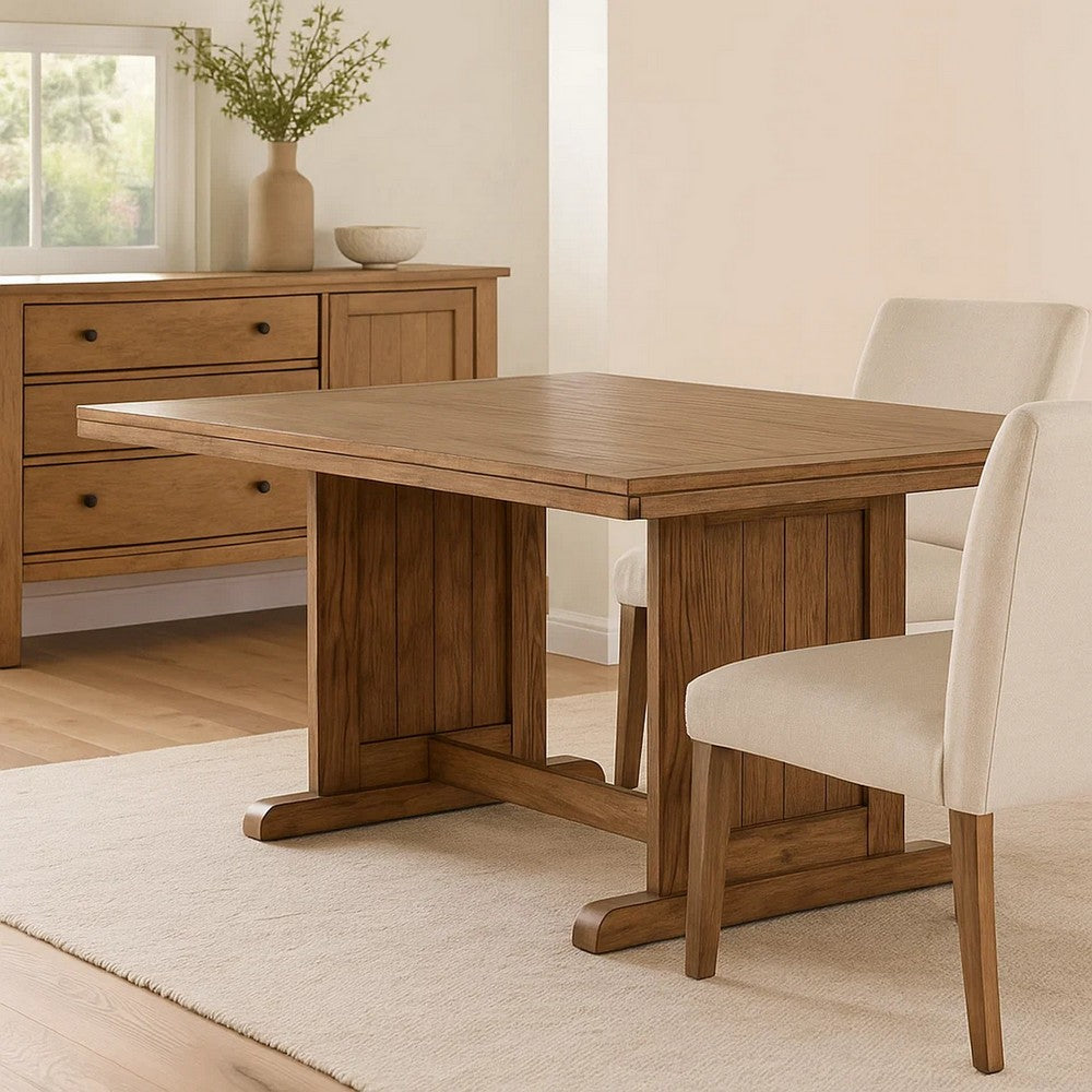 Benjara Yael Dining Table, 60 Inch Rectangular Plank Top, Light Brown Mahogany