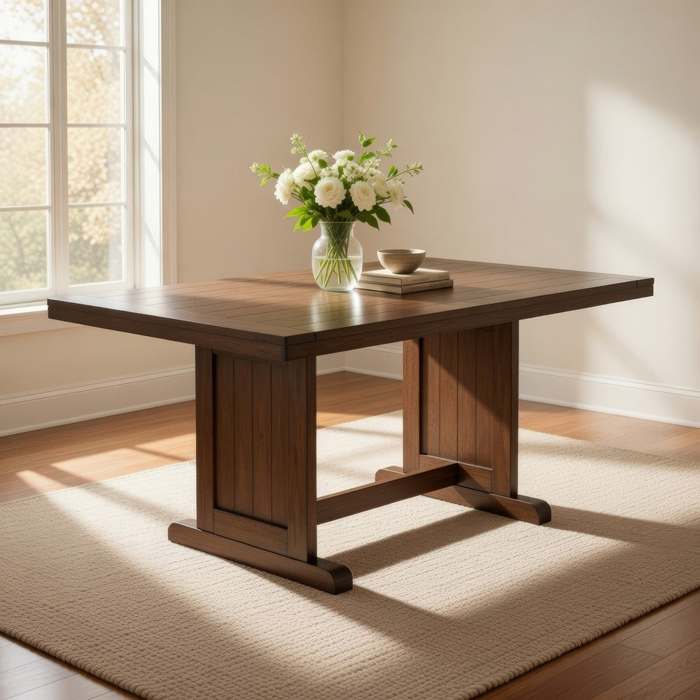 Benjara Yael Dining Table, 60 Inch Rectangular Plank Top, Light Brown Mahogany