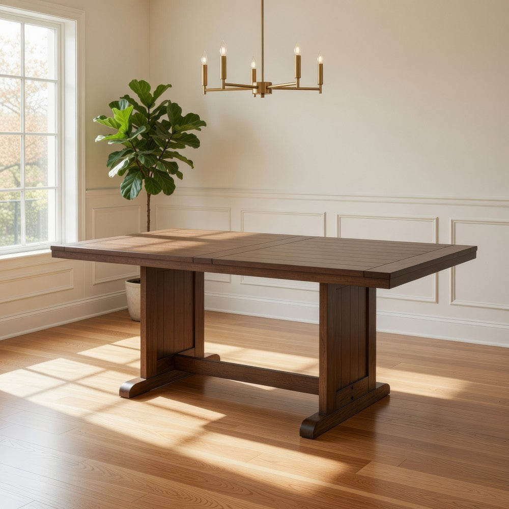 Benjara Yael Dining Table, 60 Inch Rectangular Plank Top, Light Brown Mahogany