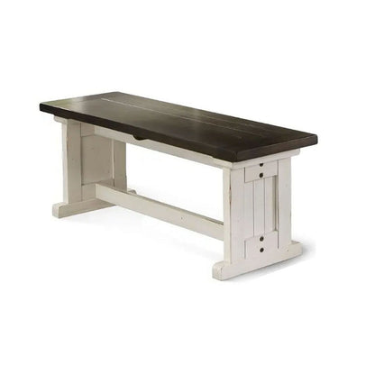 Benjara Orso Side Dining Bench, Plank Seat, Off White And Brown Wood 48 Inch